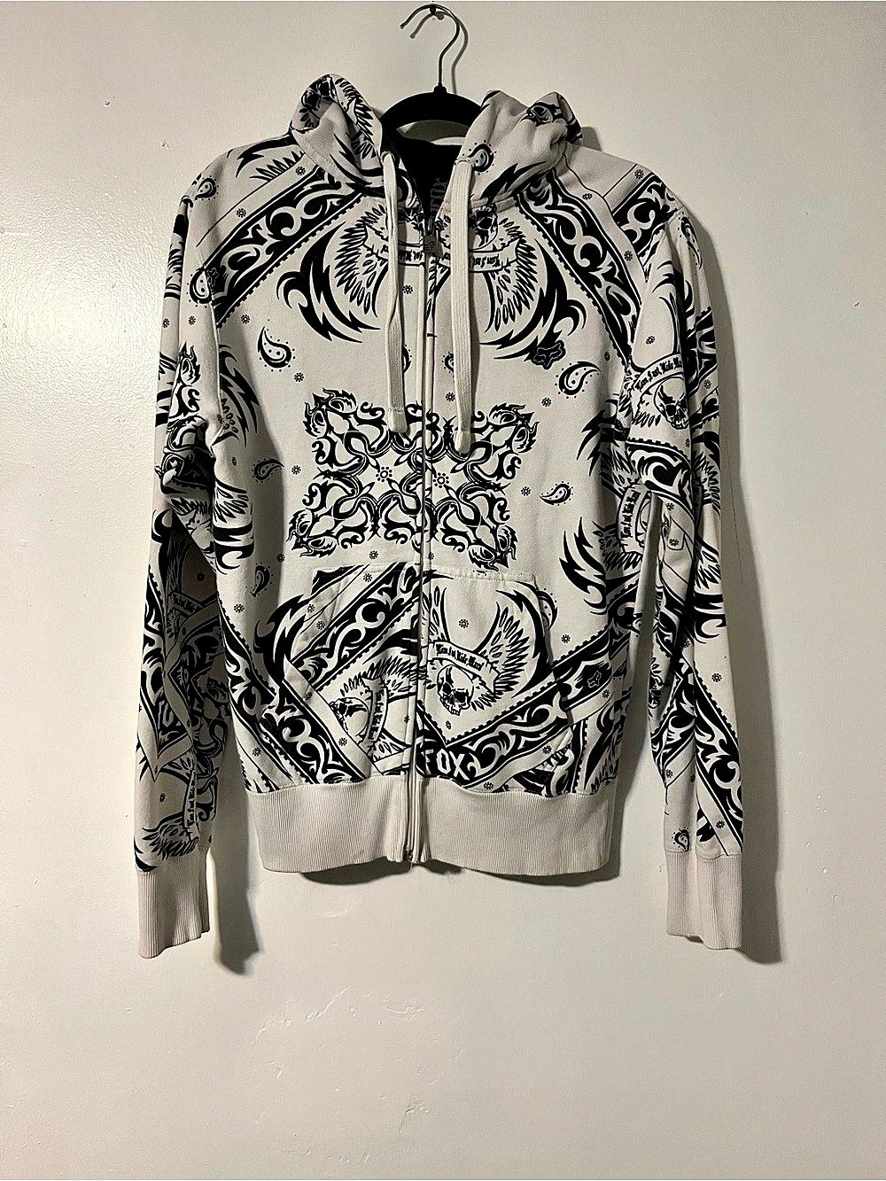 Y2K Fox Racing - Paisley-Skull Zip Hoodie Size Small